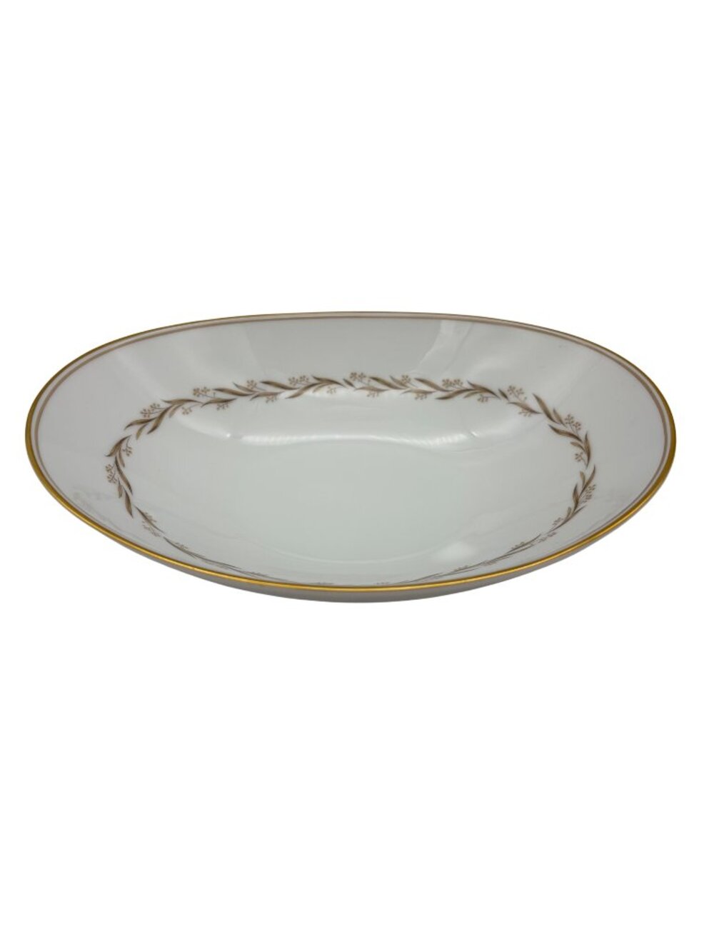 Noritake Laurel 5903 Oval Vegetable Serving Bowl 10" White Gold Trim Japan China